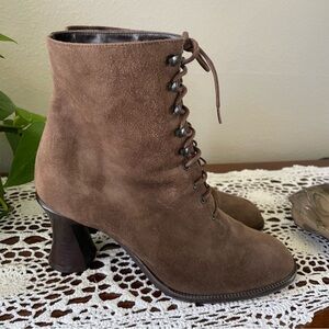 Brown Suede Lace-Up Ankle Boots